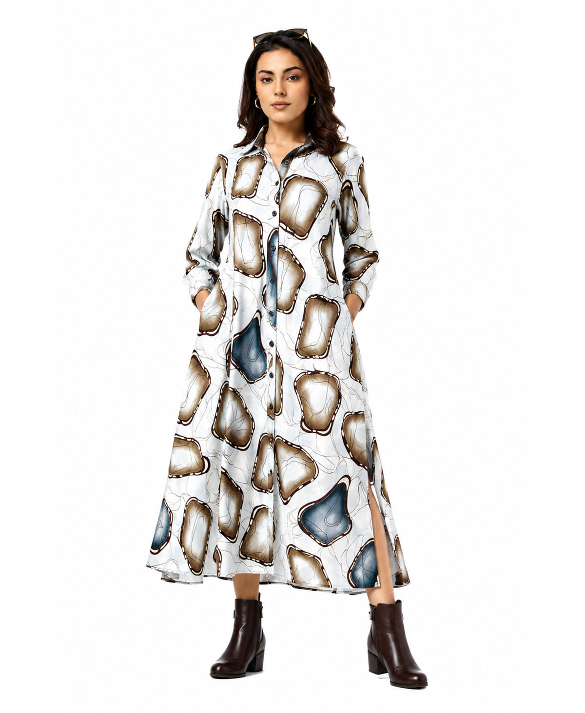 Serenaire Veloria Pebble Workwear Dress in White — front view