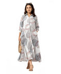 Serenaire Veloria Skeleton Leaf Workwear Dress in Ivory — front view with bag