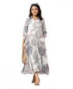 Serenaire Veloria Skeleton Leaf Workwear Dress in Ivory — front view with bag