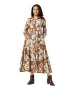 Serenaire Veloria Watercolour Bloom Workwear Dress in Mud — front view