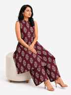 Serenaire Zerelle Floral Buta Sleeveless Kurthi Set in Maroon — look 4