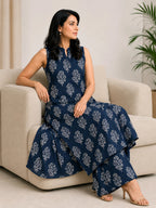 Serenaire Zerelle Floral Buta Sleeveless Kurthi Set in Navy Blue — look 4